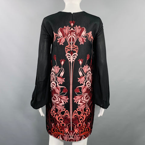 GIAMBATTISTA VALLI Size XS Black Burgundy Polyester Blend Floral Dress