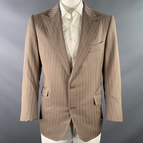 ASTOR & BLACK Size 46 Blue Taupe Stripe Single Breasted Peak Lapel Sport Coat