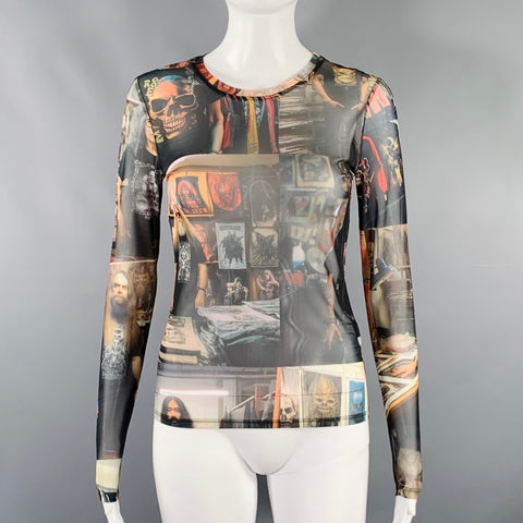 PUPPETS & PUPPETS Size S Metal Friends Black Multi Color Polyester Blend Print Casual Top