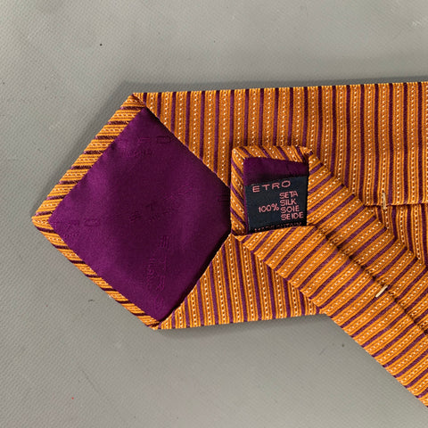 ETRO Orange Purple Mixed Pattern Silk Tie