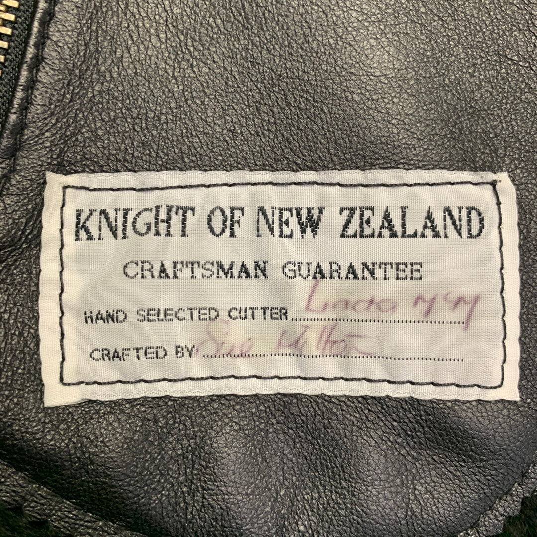 KNIGHT OF NEW ZEALAND Size L Black Lambskin Leather Zip Buttons Coat