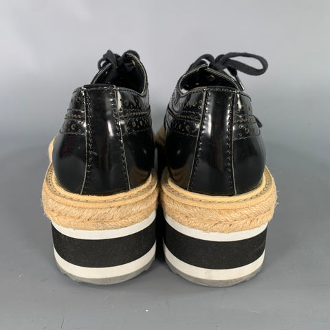 PRADA Size 7 Black White Leather Patent Spectator Laces