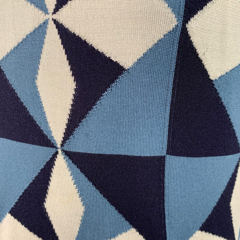 DOLCE & GABBANA Size L Blue White Graphic Geometric Silk Short Sleeve Polo