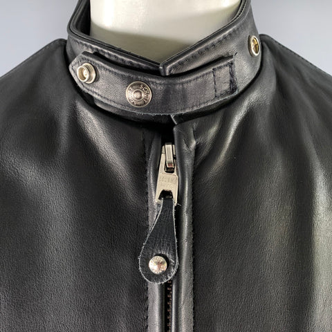 SCHOTT Size 46 Black Leather Moto Racer Jacket