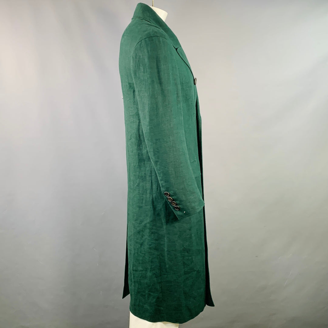 BURBERRY PRORSUM SS15 Size 44 Green Linen Double Breasted Coat