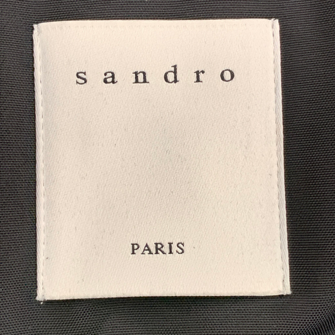 SANDRO Size L Black Beige Cotton Blend Fur Collar Zip Snaps Coat