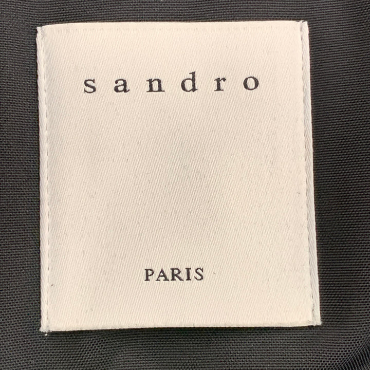 SANDRO Size L Black Beige Cotton Blend Fur Collar Zip Snaps Coat