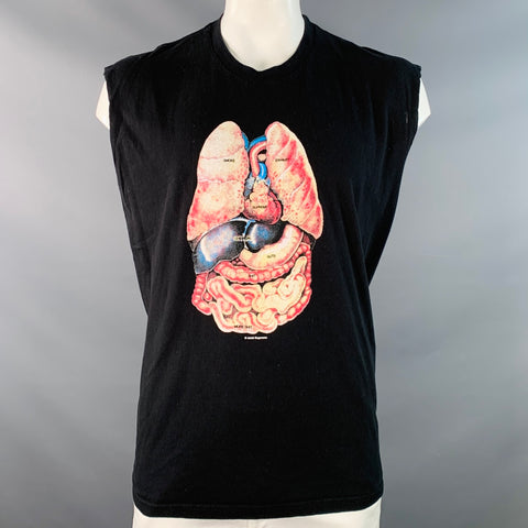 SUPREME FW18 Size XL Guts Black Red Print Cotton Cutoff Sleeves T-shirt