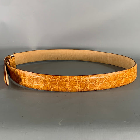 BERGDORF GOODMAN Size 38 Brown Mustard Nubuck Crocodile Belt
