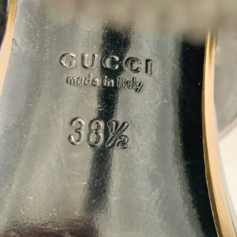 GUCCI Size 8.5 Black Gold Suede Patent Leather Ankle Sandals