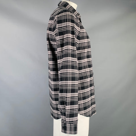 HOPE Size L Black Grey Plaid Cotton One Pocket Long Sleeve Shirt