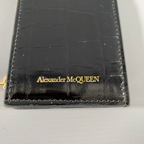 ALEXANDER MCQUEEN Black Gold Croc Embossed Wallet