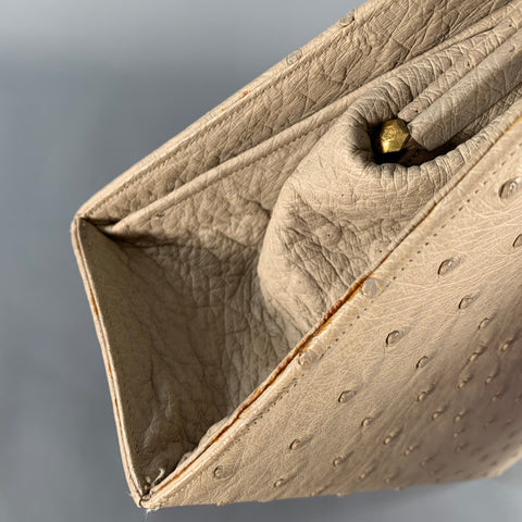 VINTAGE Gold Taupe Ostrich Leather Handbag