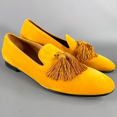 SUPERGLAMOUROUS Size 12 -Louis- Mustard Yellow Velvet Slip On Loafers