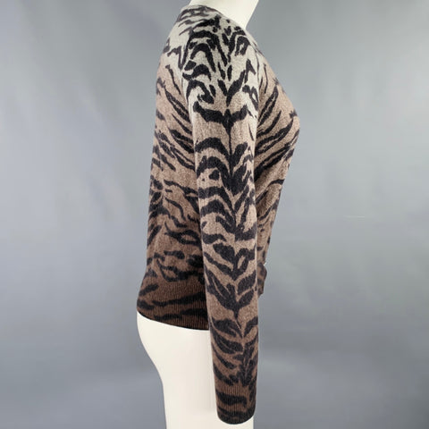 QUO-TA-TION Size M Grey Brown Cashmere Ombre Animal Print Cardigan
