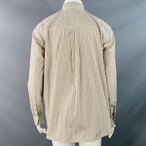 TOTEME Size L White Brown Cotton Stripe Point Collar Button Down Shirt