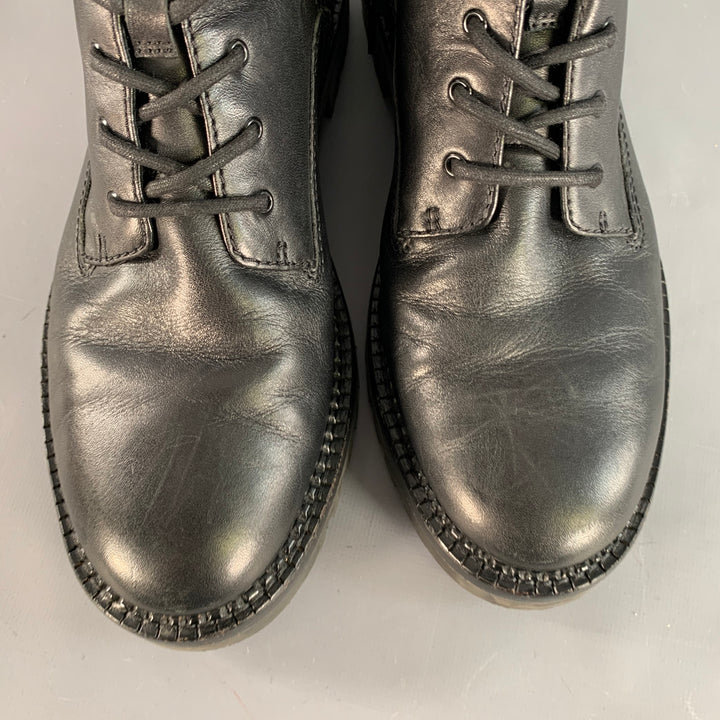 VINCE Size 9 Black Leather Lace-Up Side Zipper Combat Boots
