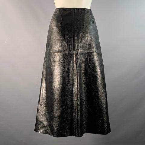 JOSEPH Size 8 Black Lambskin Lambskin Midi Mid-Calf Skirt