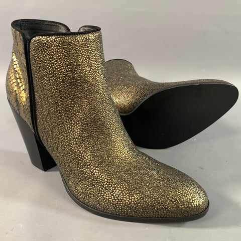 GIUSEPPE ZANOTTI Size 10.5 Gold Black Leather Textured Boots