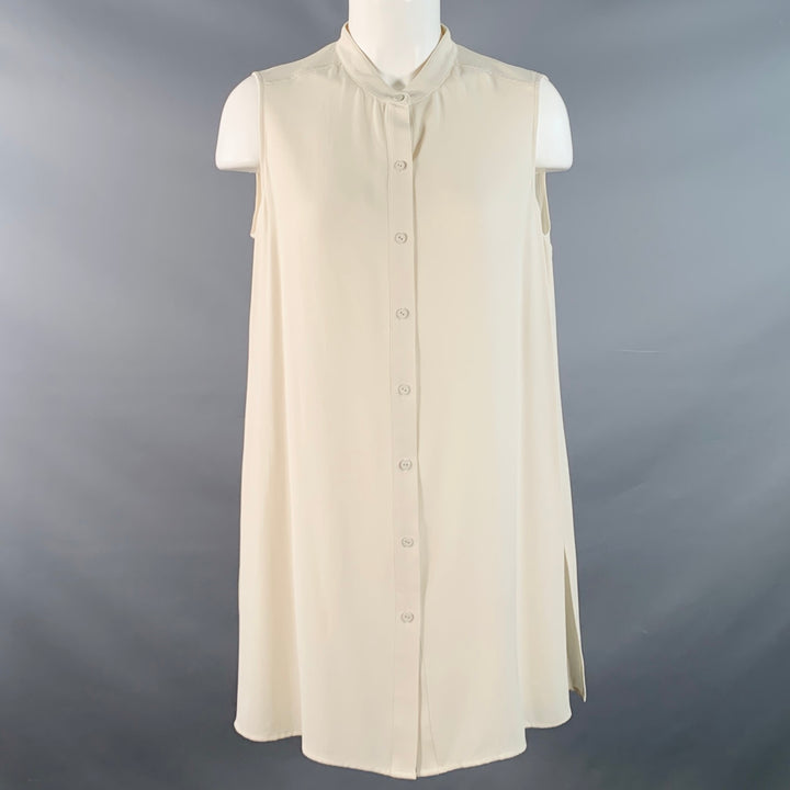 EILEEN FISHER Size M Beige Silk Crepe Sleeveless Collarless Dress Top
