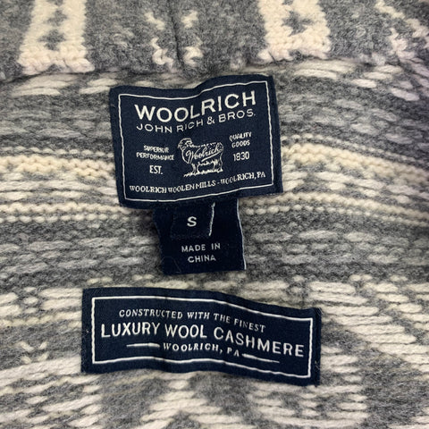 WOOLRICH Taille S Gris Blanc Cardigan Châle Nordique Laine Cachemire