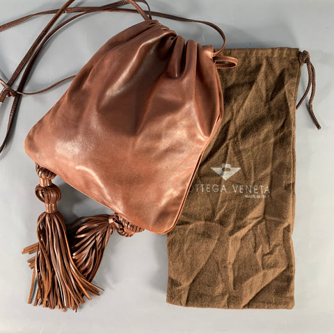 BOTTEGA VENETA Brown Leather Tassels Drawstring Crossbody Bag