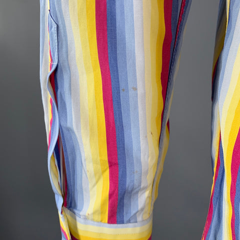ETRO Size XL Blue Purple Yellow Stripe Cotton Pointed Collar Long Sleeve Shirt