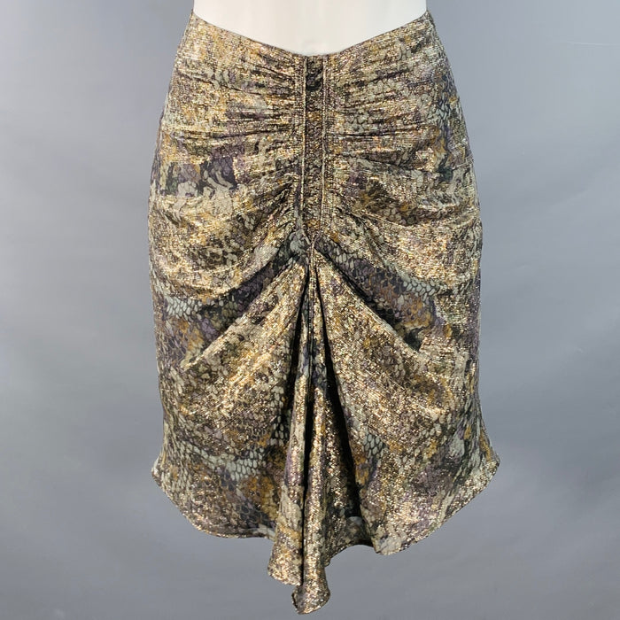 ISABEL MARANT Size S Gold Grey Silk Blend Snake Print Ruched Skirt