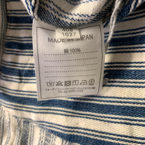 45rpm Size L Blue White Stripe Cotton Nehru Collar Jacket