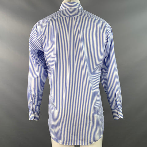 DRAKES LONDON Size M Blue White Stripe Cotton One Pocket Long Sleeve Shirt
