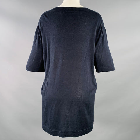 JARBO Size 2 Navy Silk Cashmere Short Sleeve Crew Neck Oversized T-shirt Casual Top