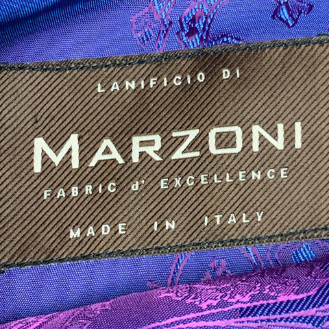MARZONI Size 42 Green Cream Purple Plaid Single Breasted Notch Lapel Sport Coat