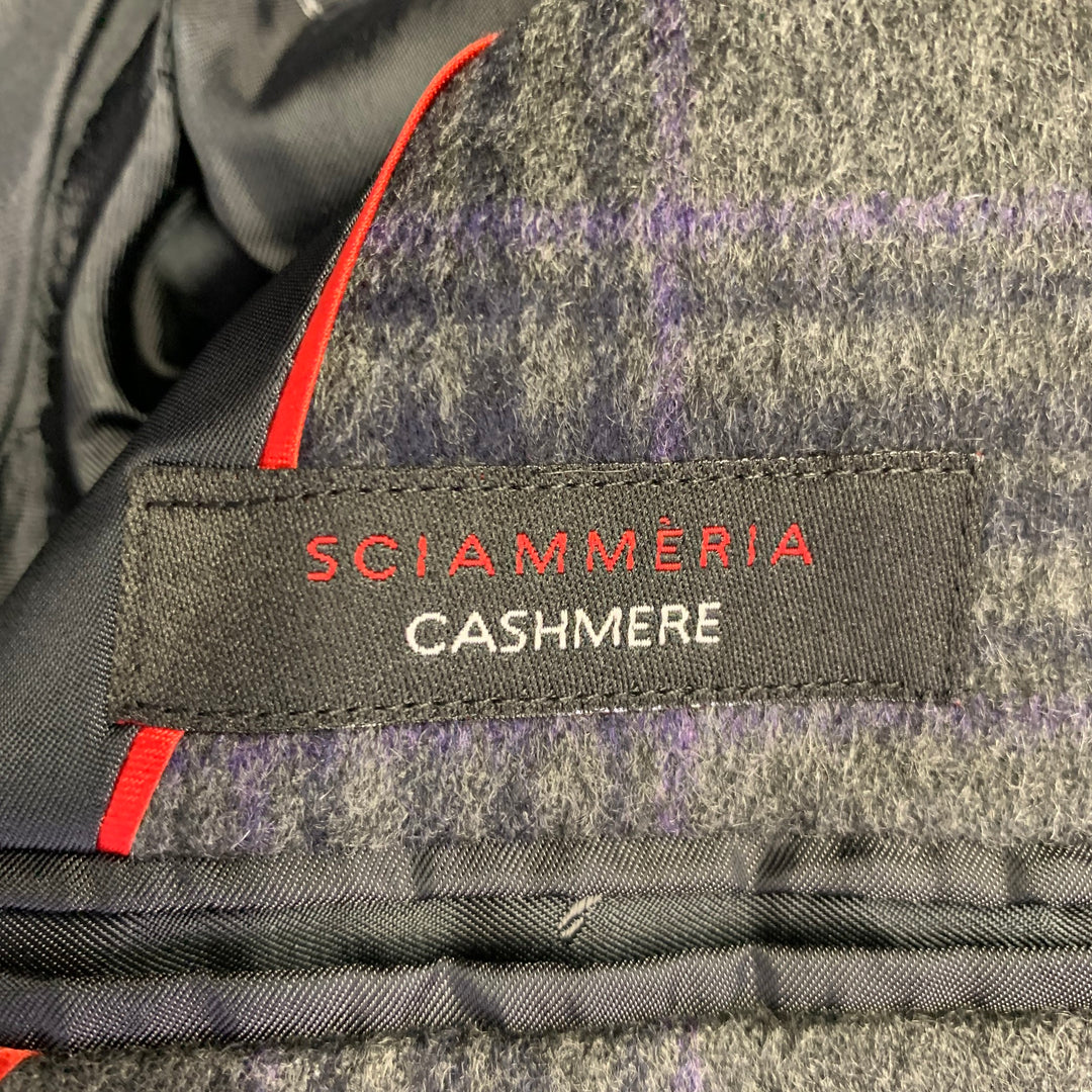 ISAIA Size 38 Grey Purple Plaid Cashmere Single Breasted Hidden Buttons Coat