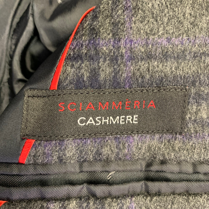 ISAIA Size 38 Grey Purple Plaid Cashmere Single Breasted Hidden Buttons Coat