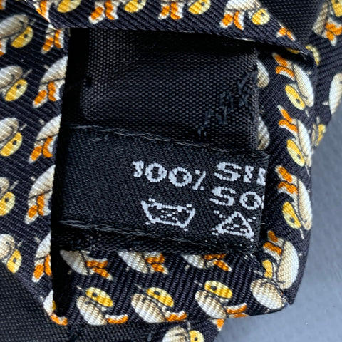 SALVATORE FERRAGAMO Black Yellow Birds Silk Tie