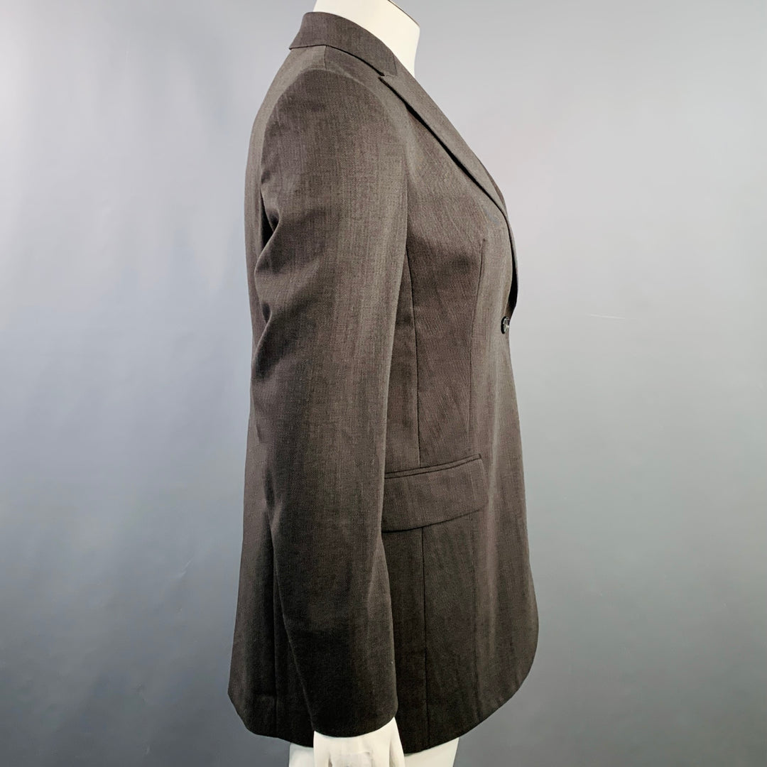 AKRIS Size 10 Grey Charcoal Wool Twill Peak Lapel Jacket Blazer