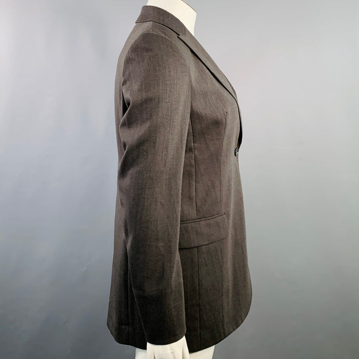 AKRIS Size 10 Grey Charcoal Wool Twill Peak Lapel Jacket Blazer