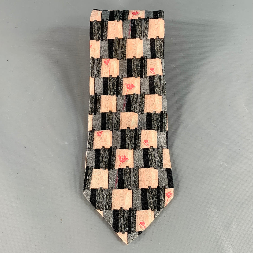 ERMENEGILDO ZEGNA Size Grey Pink Squares Silk Tie