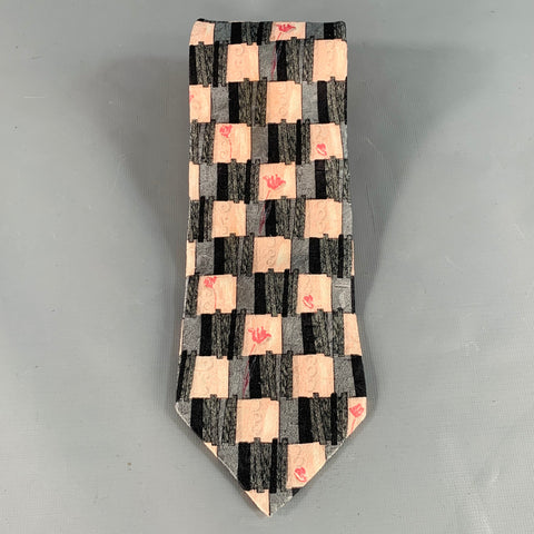 ERMENEGILDO ZEGNA Size Grey Pink Squares Silk Tie