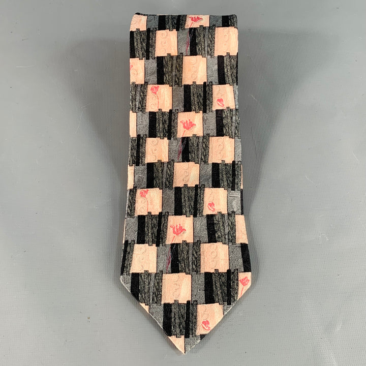 ERMENEGILDO ZEGNA Size Grey Pink Squares Silk Tie