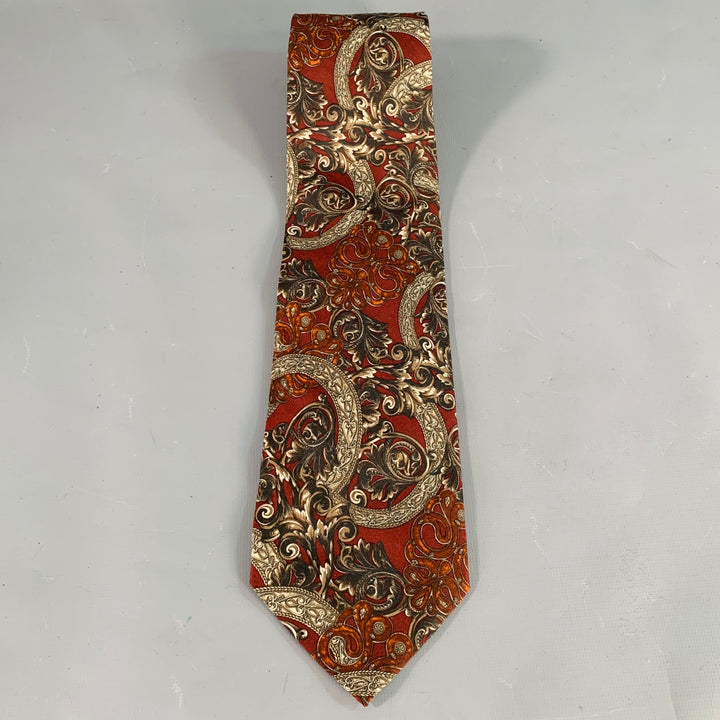 GIANFRANCO FERRE Burgundy Gold Baroque Silk Tie