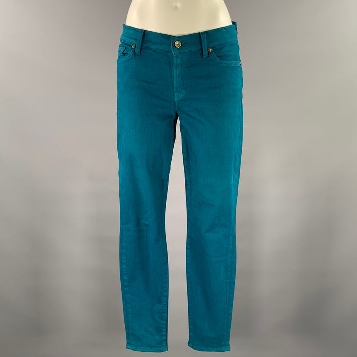 FOR ALL 7 MANKIND Size 30 Teal Cotton Denim Slim Pants