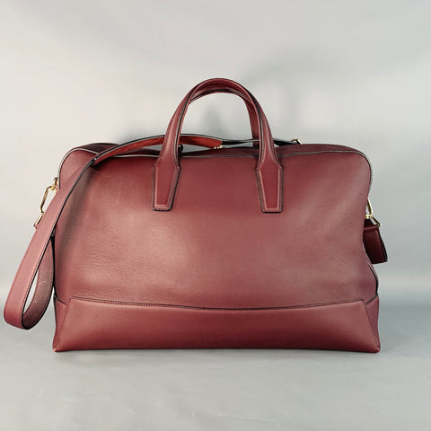 BRIONI Burgundy Leather Zip Up Overnight Bag