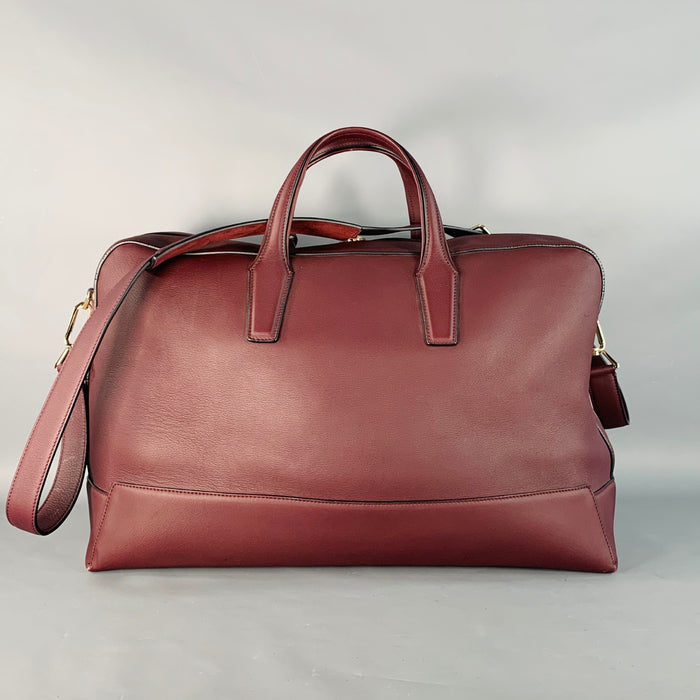 BRIONI Burgundy Leather Zip Up Overnight Bag