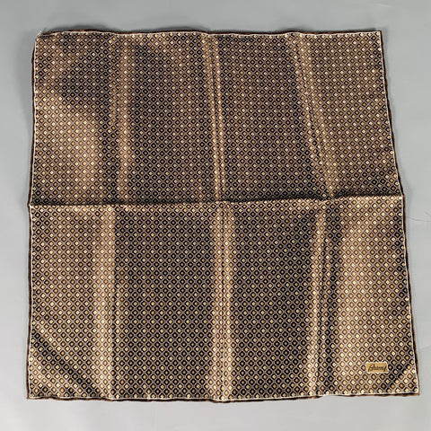 BRIONI Brown Taupe Abstrack Floral Silk Pocket Square
