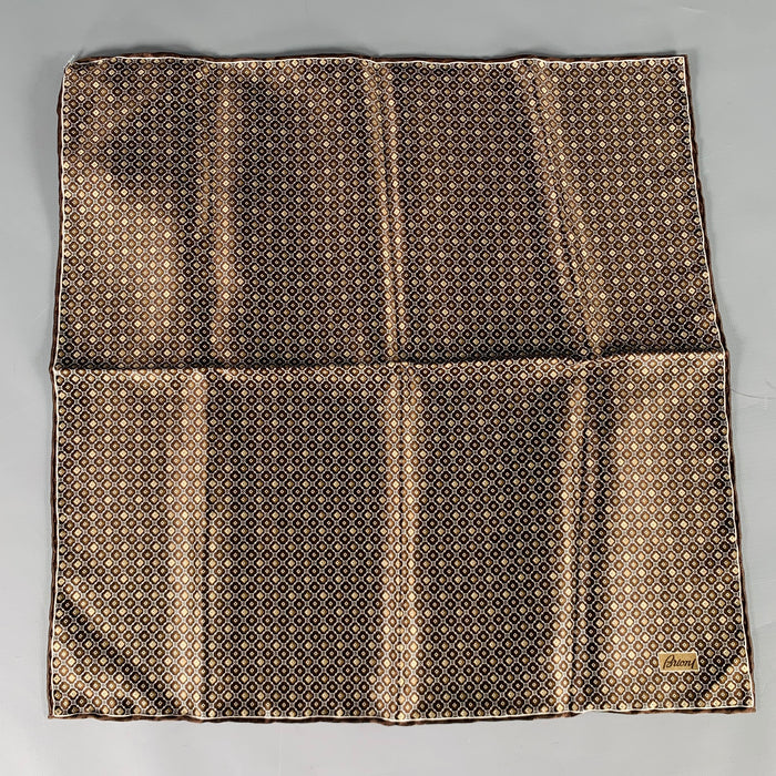 BRIONI Brown Taupe Abstrack Floral Silk Pocket Square
