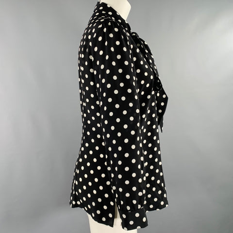 MICHAEL KORS COLLECTION Size 8 Black White Polka Dot Bow Shirt