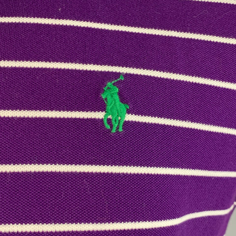 POLO by RALPH LAUREN Size M Purple White Stripe Pima Cotton Blend Polo