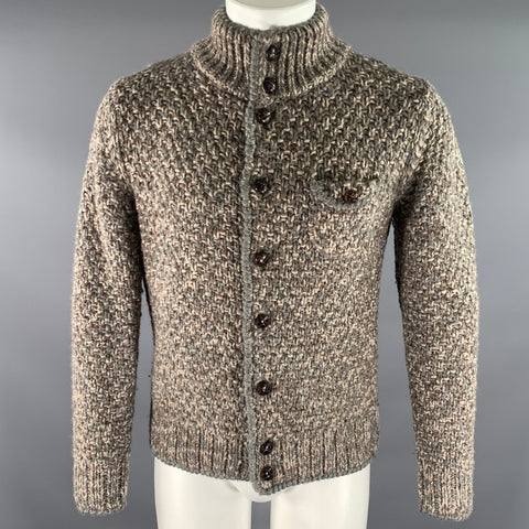 MONCLER Size S Grey Tan Knit Wool Blend Button Up Jacket