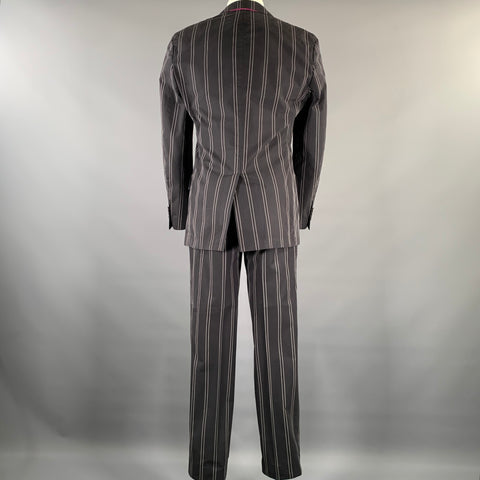 ETRO Size 38 Black White Pinstripe Cotton Notch Lapel Suit